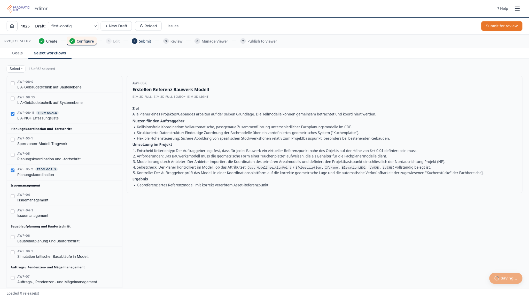 Use-Case-Auswahl in pragmaticBIM mit Ziel, Nutzen für den Auftraggeber und Umsetzung des gewählten Use Case.